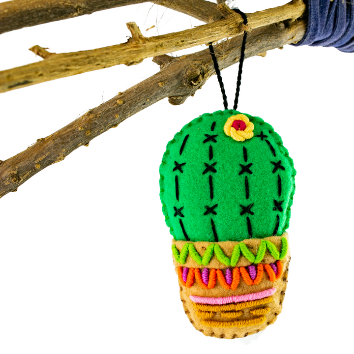 Cactus Embroidered Felted Ornament - Mexico-Decor-Rebeca y Francisco (Mexico)-Cactus-Lumily MZ Fair Trade Nena & Co Hiptipico Novica Lucia's World emporium
