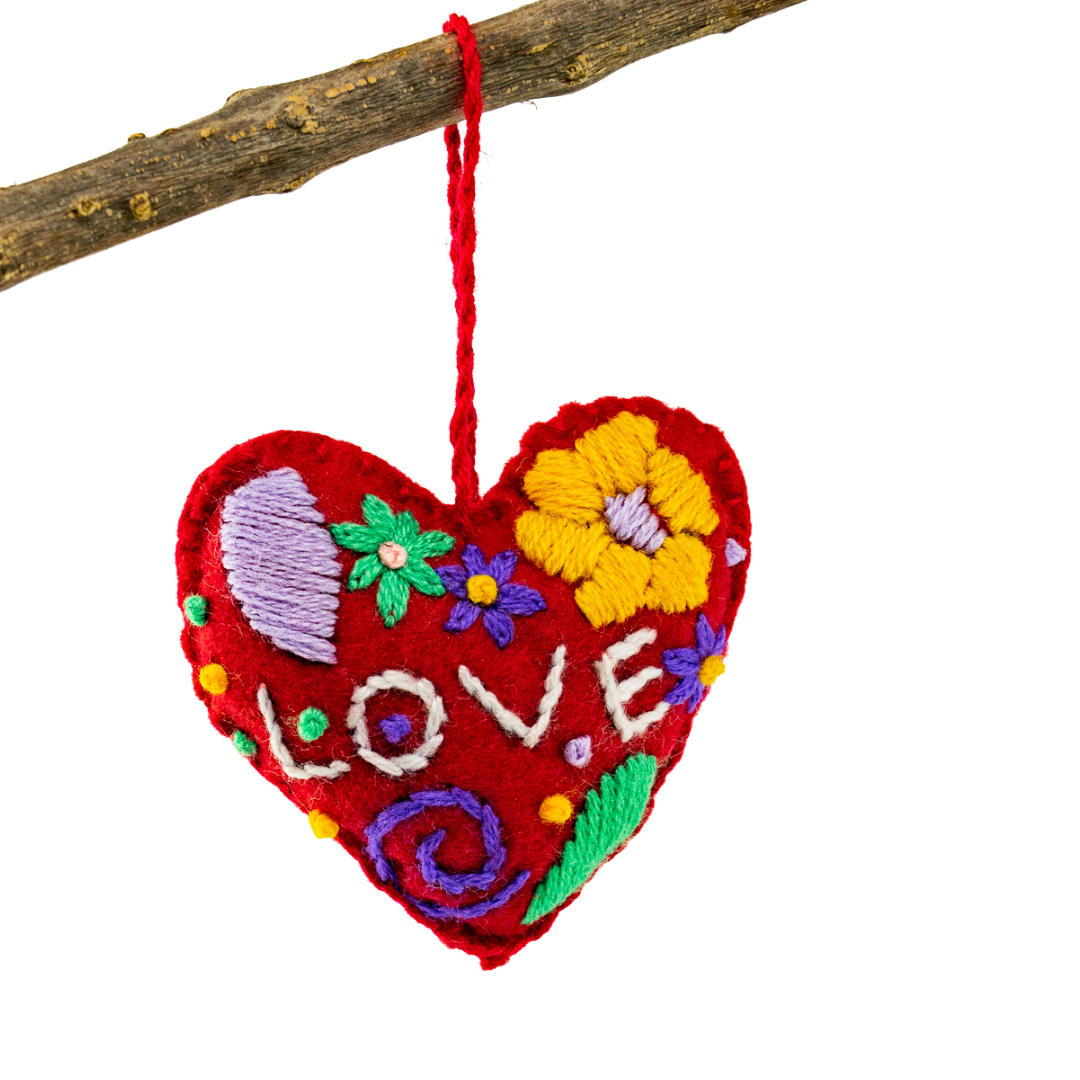Love Heart Embroidered Ornament - Mexico-Decor-Lumily-Lumily MZ Fair Trade Nena & Co Hiptipico Novica Lucia's World emporium