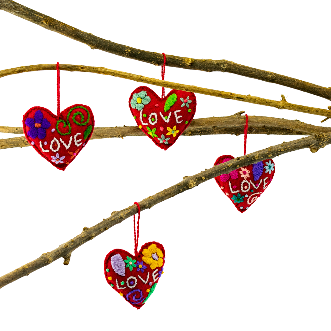 Handmade Heart Christmas Ornament, Fair Trade Embroidered