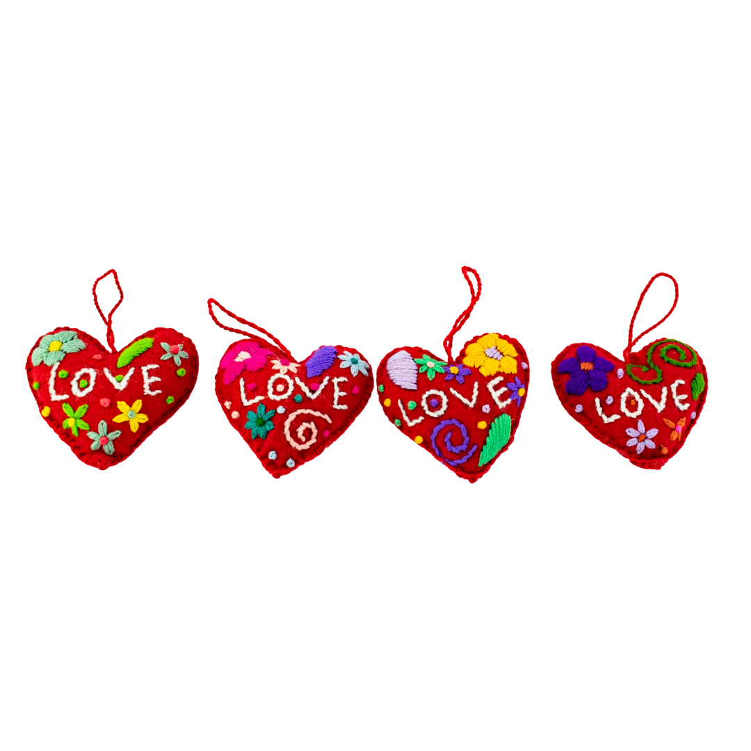 Love Heart Embroidered Ornament - Mexico-Decor-Lumily-Lumily MZ Fair Trade Nena & Co Hiptipico Novica Lucia's World emporium