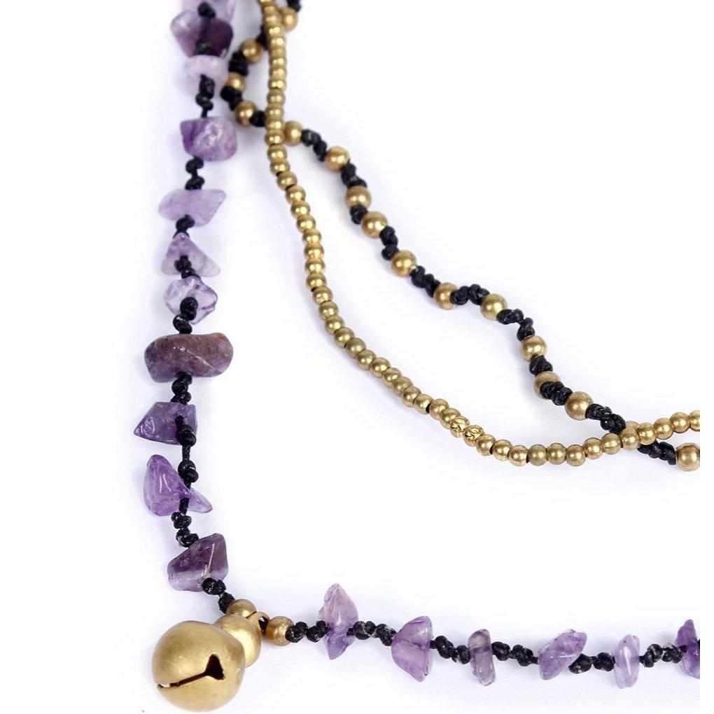 Amethyst and Jade with Brass Ball Necklace - Thailand-Jewelry-Nu Shop-Lumily MZ Fair Trade Nena & Co Hiptipico Novica Lucia's World emporium