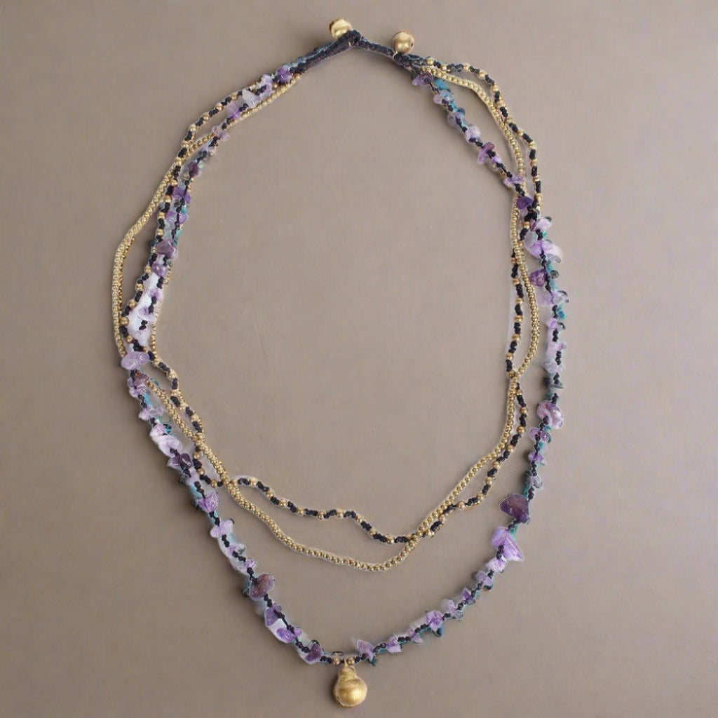 Amethyst and Jade with Brass Ball Necklace - Thailand – Lumily