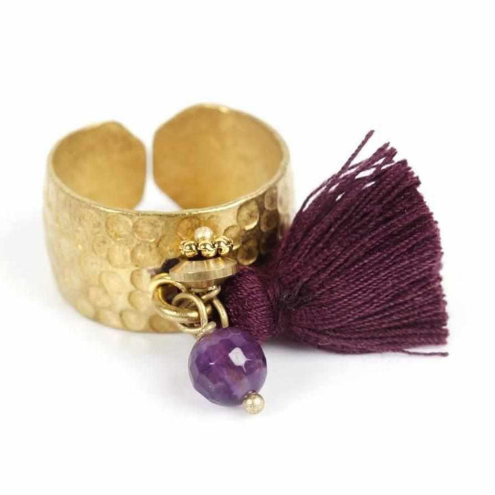 Aneesa Tassel Brass Adjustable Ring - Thailand-Jewelry-Lumily-Purple-Lumily MZ Fair Trade Nena & Co Hiptipico Novica Lucia's World emporium