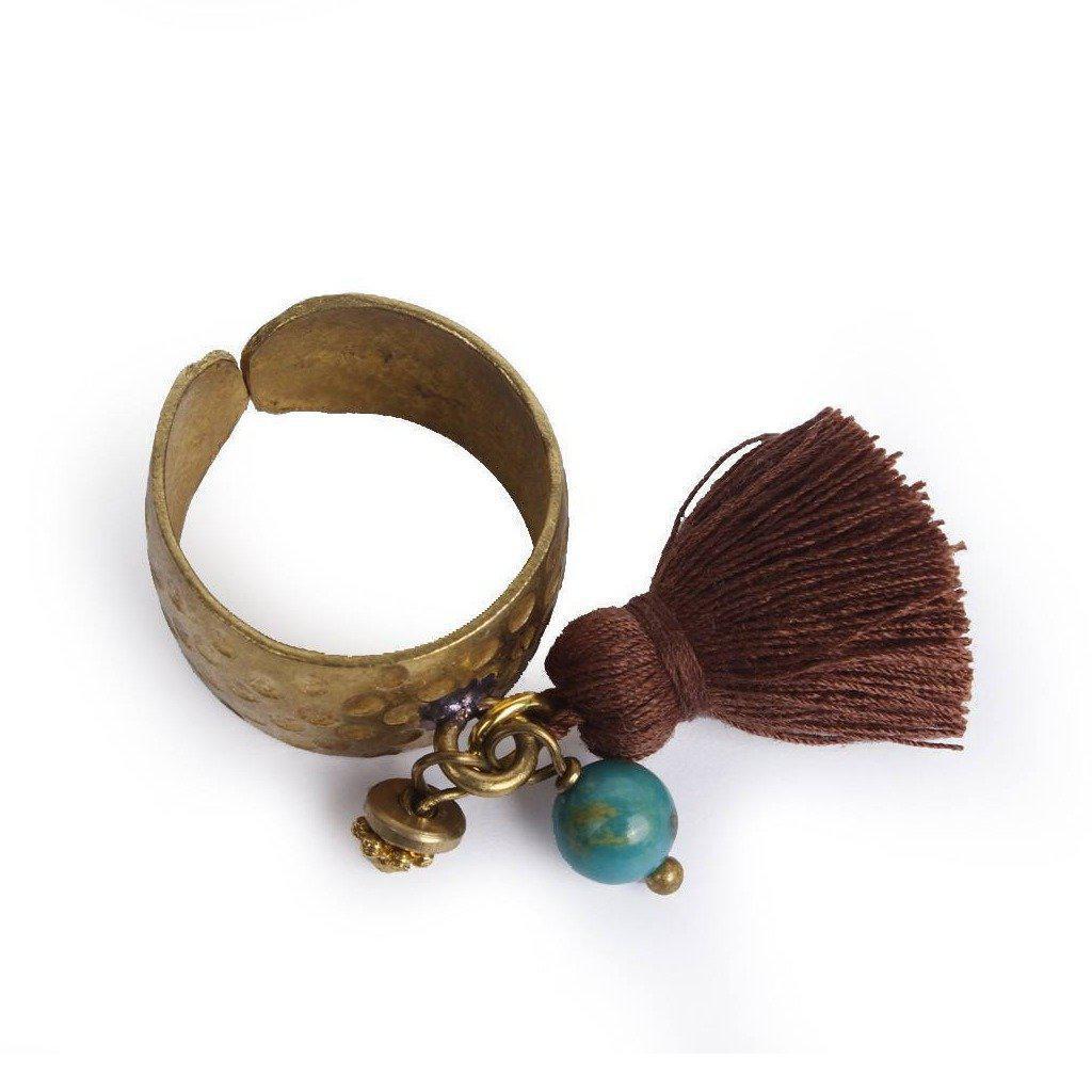 Aneesa Tassel Brass Adjustable Ring - Thailand-Jewelry-Lumily-Brown-Lumily MZ Fair Trade Nena & Co Hiptipico Novica Lucia's World emporium