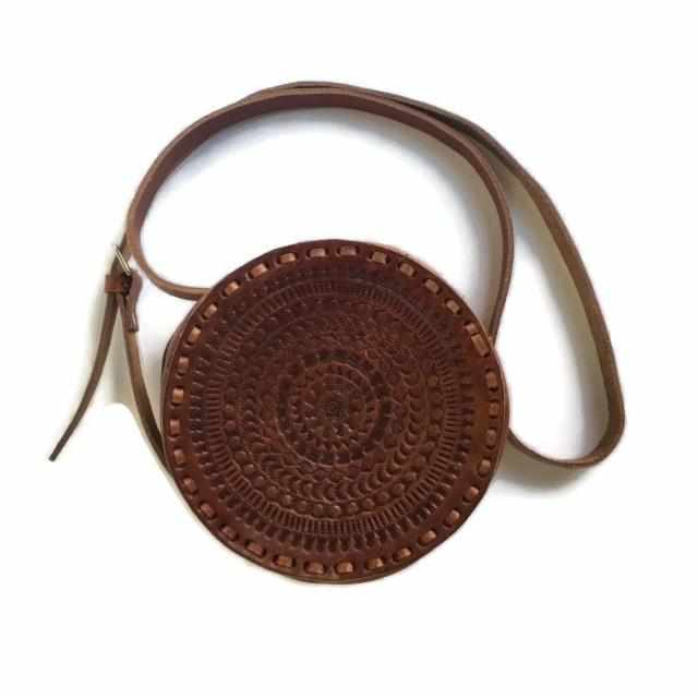 The Harper - Round Crossbody Cowhide and Leather Tooling Purse - Blossom  and Herd