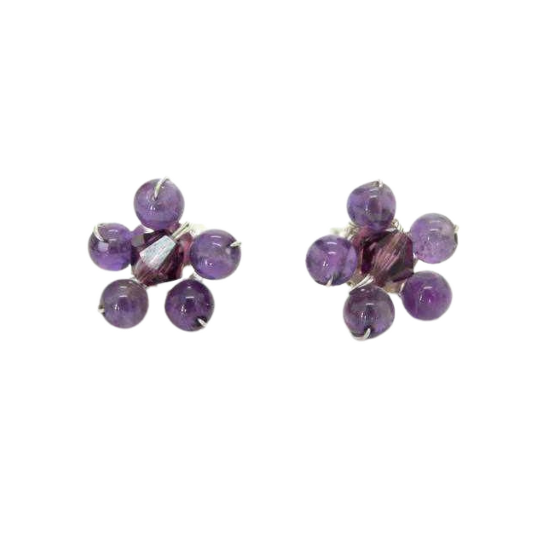 Flower Stud Semi-precious .925 Silver Stone Earrings- Thailand-Jewelry-Lumily-Amethyst-Lumily MZ Fair Trade Nena & Co Hiptipico Novica Lucia's World emporium