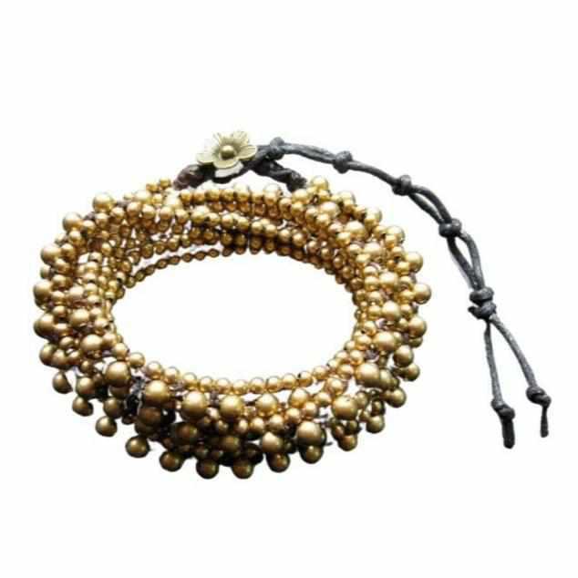 Brass Bead Five Wrap Bracelet - Thailand-Jewelry-Lumily-Brass-Lumily MZ Fair Trade Nena & Co Hiptipico Novica Lucia's World emporium