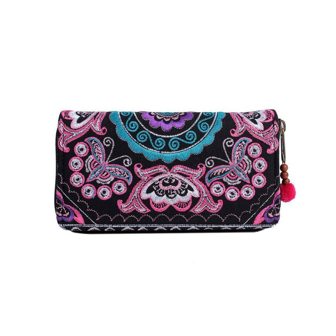 Butterfly Embroidered Wallet - Thailand-Bags-Lumily-Pink-Lumily MZ Fair Trade Nena & Co Hiptipico Novica Lucia's World emporium