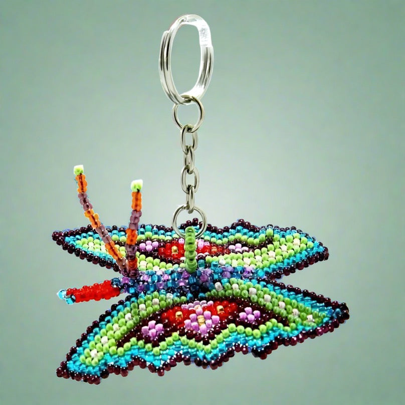 Butterfly Seed Bead Key Chain - Mexico-Keychains-Pascuala (MX)-Lumily MZ Fair Trade Nena & Co Hiptipico Novica Lucia's World emporium