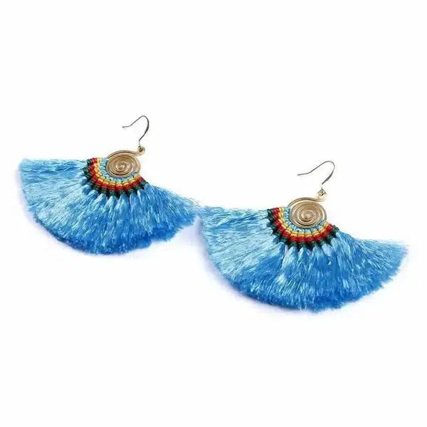 Large Half Moon Tassel Earrings - Thailand-Jewelry-Kannika Chimkam-Blue-Lumily MZ Fair Trade Nena & Co Hiptipico Novica Lucia's World emporium