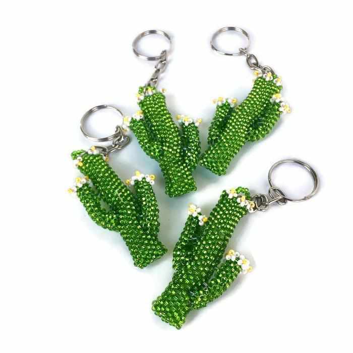 Cactus Seed Bead Key Chain - Guatemala-Keychains-Yulisa (Galería Artes Chávez - GU)-Lumily MZ Fair Trade Nena & Co Hiptipico Novica Lucia's World emporium