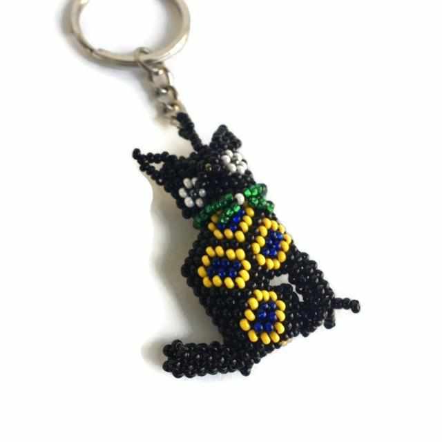 Cat Seed Bead Key Chain - Guatemala-Keychains-Lumily-Lumily MZ Fair Trade Nena & Co Hiptipico Novica Lucia's World emporium