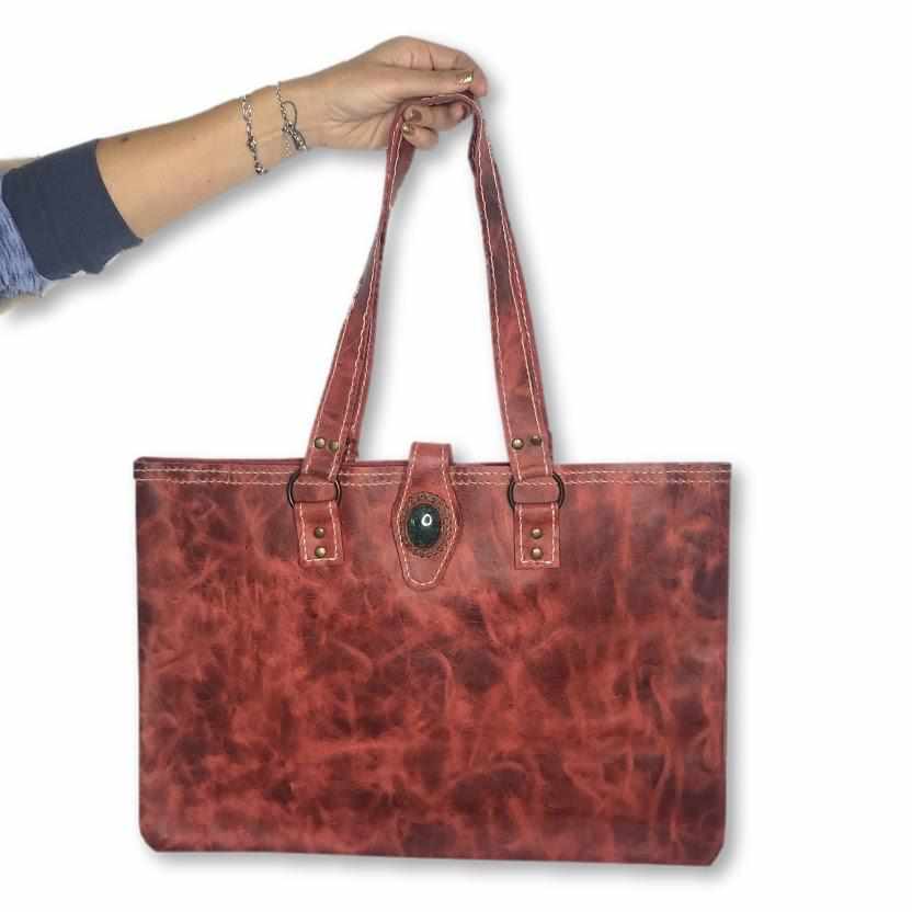 Chakra Jade Stone Leather Bag - Guatemala-Bags-Lumily-Red-Lumily MZ Fair Trade Nena & Co Hiptipico Novica Lucia's World emporium