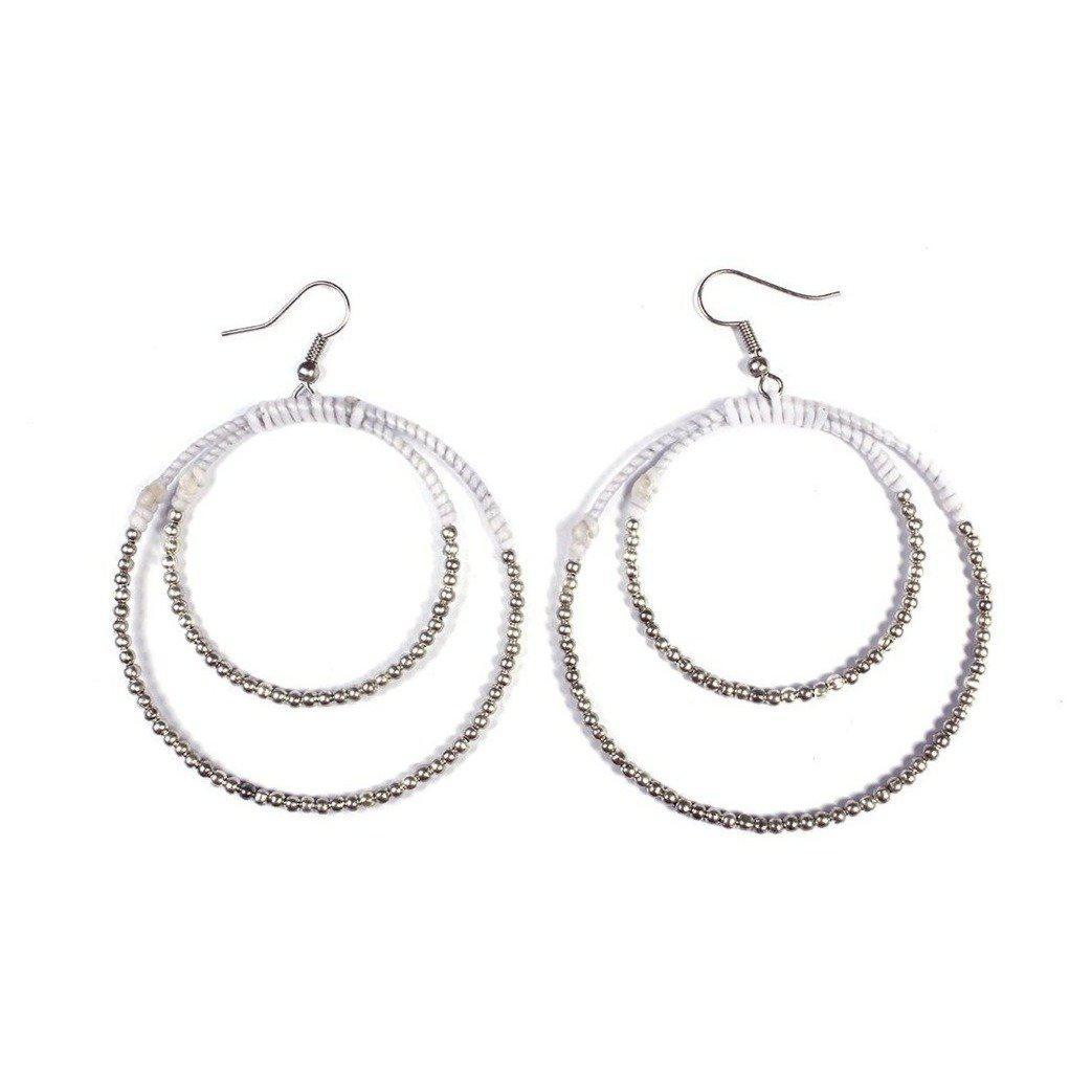 Cherish Brass Bead Hoop Earrings - Thailand-Jewelry-Lumily-White Silver-Lumily MZ Fair Trade Nena & Co Hiptipico Novica Lucia's World emporium
