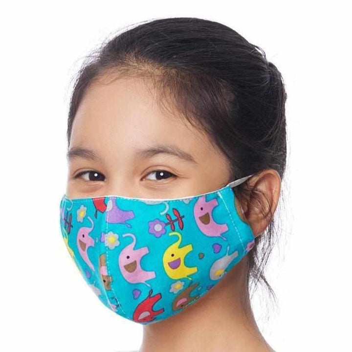 Child 5-8 Reusable Face Mask with Filter Pocket 100% Cotton - Thailand-Apparel-Peil-Blue Elephant-Lumily MZ Fair Trade Nena & Co Hiptipico Novica Lucia's World emporium