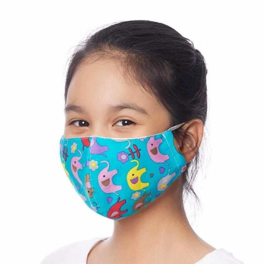 Child 9-12 Years Old Reusable Face Mask with Filter Pocket 100% Cotton - Thailand-Apparel-Peil-Blue Elephant-Lumily MZ Fair Trade Nena & Co Hiptipico Novica Lucia's World emporium