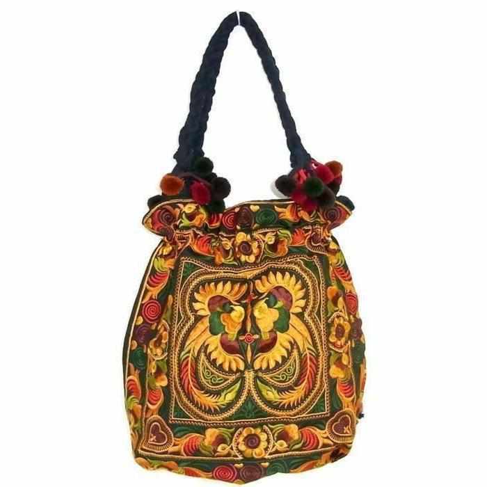 Cinch Hmong Embroidered Shoulder Purse - Thailand-Bags-Lumily-Orange-Lumily MZ Fair Trade Nena & Co Hiptipico Novica Lucia's World emporium