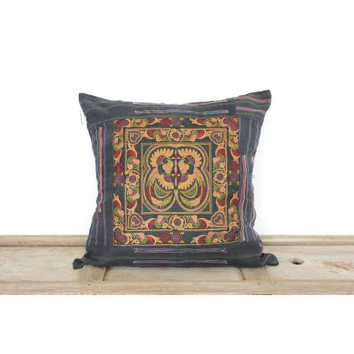 Oversized Sunan Embroidered Pillow Cover - Thailand-Decor-Lumily-Black-Lumily MZ Fair Trade Nena & Co Hiptipico Novica Lucia's World emporium