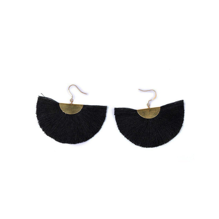 Cleo Fan Brass Earrings - Thailand-Jewelry-Lumily-Black-Lumily MZ Fair Trade Nena & Co Hiptipico Novica Lucia's World emporium