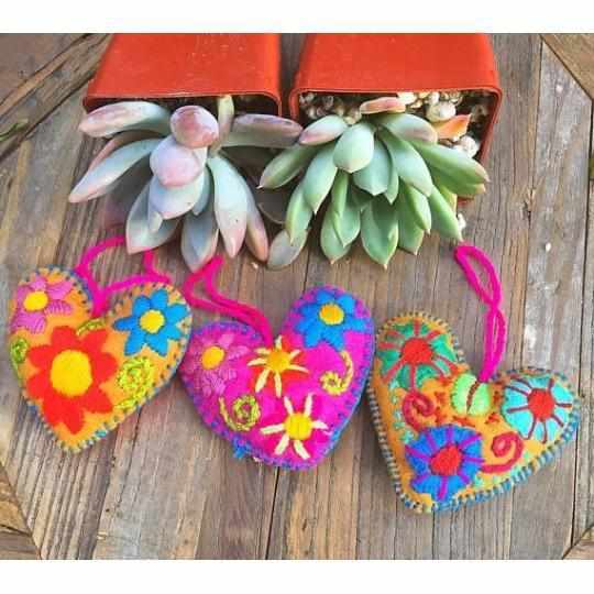 Corazon Heart Embroidered Valentine's Day Gift Ornament - Mexico-Decor-Lumily-Corazon Heart-Lumily MZ Fair Trade Nena & Co Hiptipico Novica Lucia's World emporium