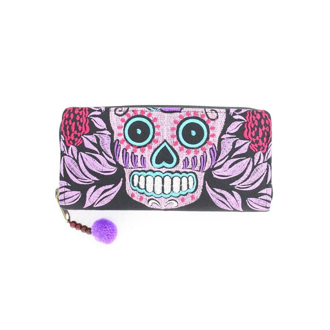Culturas Sugar Skull Wallet - Thailand-Bags-Lumily-Pink Purple-Lumily MZ Fair Trade Nena & Co Hiptipico Novica Lucia's World emporium