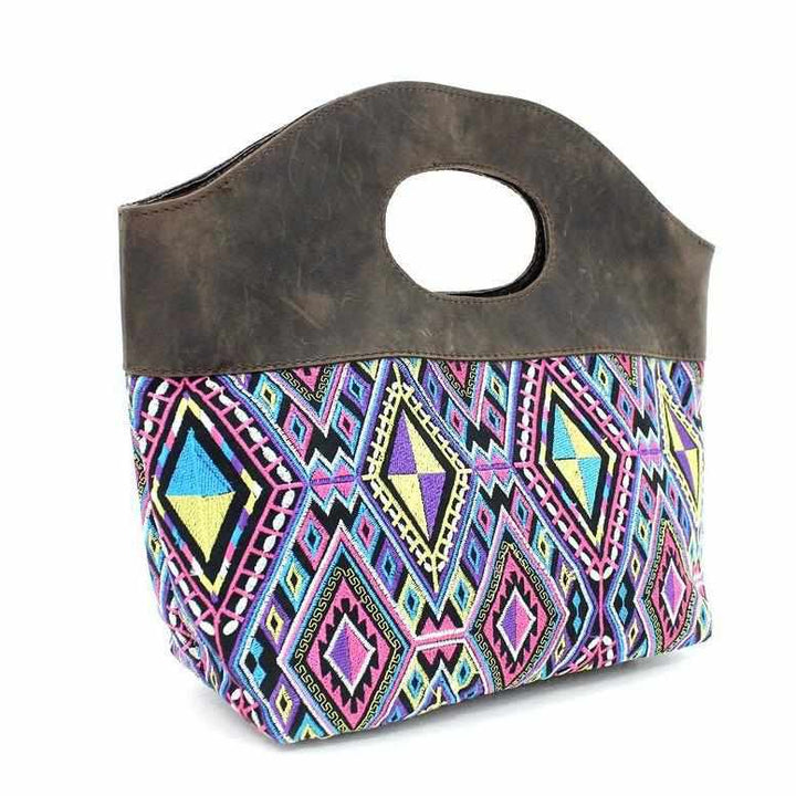 Geometric Handle Embroidered Leather Bag - Thailand-Bags-Lumily-Amethyst-Lumily MZ Fair Trade Nena & Co Hiptipico Novica Lucia's World emporium