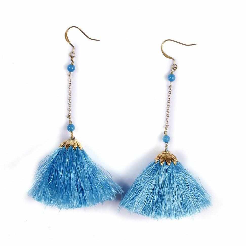 Dangling Tassel Earrings - Thailand-Jewelry-Kannika Chimkam-Blue-Lumily MZ Fair Trade Nena & Co Hiptipico Novica Lucia's World emporium
