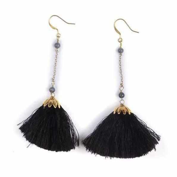 Dangling Tassel Earrings - Thailand-Jewelry-Kannika Chimkam-Black-Lumily MZ Fair Trade Nena & Co Hiptipico Novica Lucia's World emporium