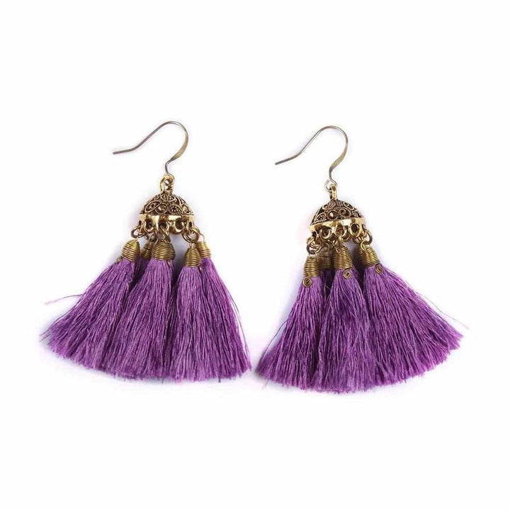 Dome Tassel Earrings - Thailand-Jewelry-Kannika Chimkam-Purple-Lumily MZ Fair Trade Nena & Co Hiptipico Novica Lucia's World emporium