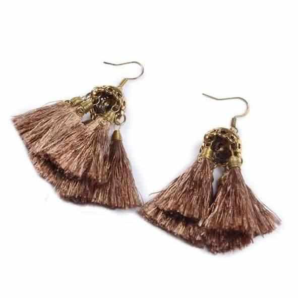 Dome Tassel Earrings - Thailand-Jewelry-Kannika Chimkam-Brown-Lumily MZ Fair Trade Nena & Co Hiptipico Novica Lucia's World emporium