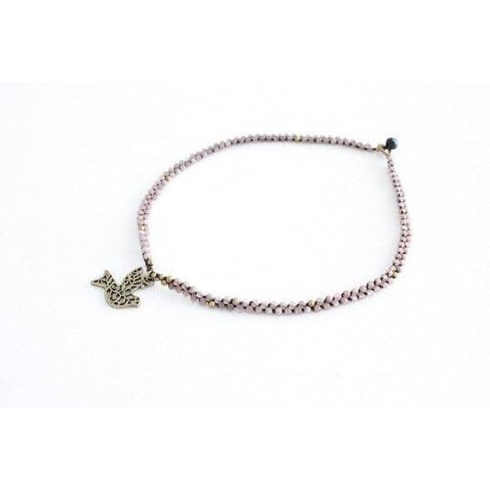 Flourish Bird Dove Beaded Necklace - Thailand-Jewelry-Lumily-Grey-Lumily MZ Fair Trade Nena & Co Hiptipico Novica Lucia's World emporium