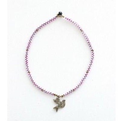 Flourish Bird Dove Beaded Necklace - Thailand-Jewelry-Lumily-Pink-Lumily MZ Fair Trade Nena & Co Hiptipico Novica Lucia's World emporium