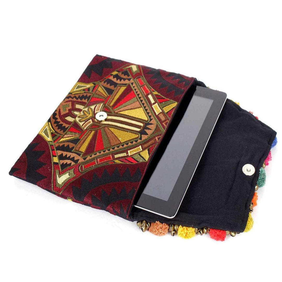 Pom Pom Earth Tone Tribal Clutch | iPad Bag - Thailand-Bags-Lumily-Lumily MZ Fair Trade Nena & Co Hiptipico Novica Lucia's World emporium