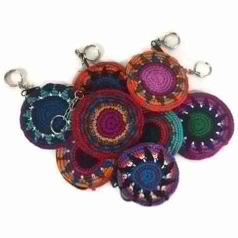 Earbud Round Crochet Coin Purse | Keychain - Guatemala-Keychains-Juana (GU)-Lumily MZ Fair Trade Nena & Co Hiptipico Novica Lucia's World emporium