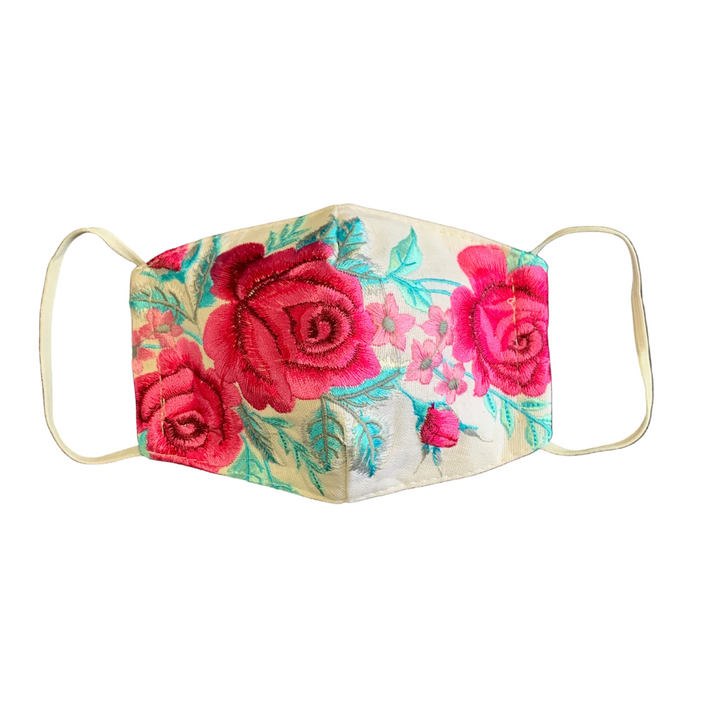 Embroidered Rose Mask with Filter Pocket - Thailand-Apparel-Nun-White Rose-Lumily MZ Fair Trade Nena & Co Hiptipico Novica Lucia's World emporium