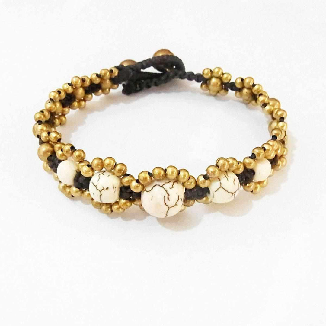 Five Stones Adjustable Brass Bracelet - Thailand-Jewelry-VKP Handicraft-White-Lumily MZ Fair Trade Nena & Co Hiptipico Novica Lucia's World emporium