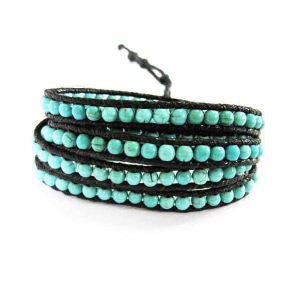 Five Wrap Leather Bracelet - Thailand-Jewelry-Lumily-Turquoise-Lumily MZ Fair Trade Nena & Co Hiptipico Novica Lucia's World emporium