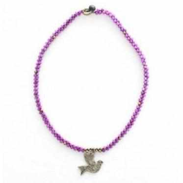 Flourish Bird Dove Beaded Necklace - Thailand-Jewelry-Lumily-Purple-Lumily MZ Fair Trade Nena & Co Hiptipico Novica Lucia's World emporium