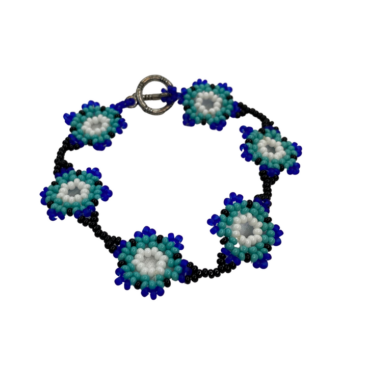Flower Beaded Bracelet with Clasp - Guatemala-Jewelry-Lumily-Blue-Lumily MZ Fair Trade Nena & Co Hiptipico Novica Lucia's World emporium