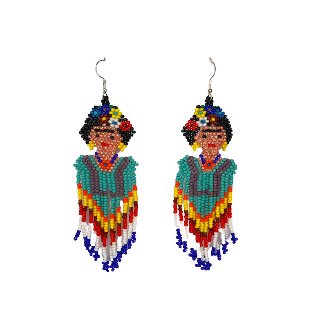 Frida Kahlo Seed Bead Dangly Earrings-Jewelry-Lumily-Lumily MZ Fair Trade Nena & Co Hiptipico Novica Lucia's World emporium