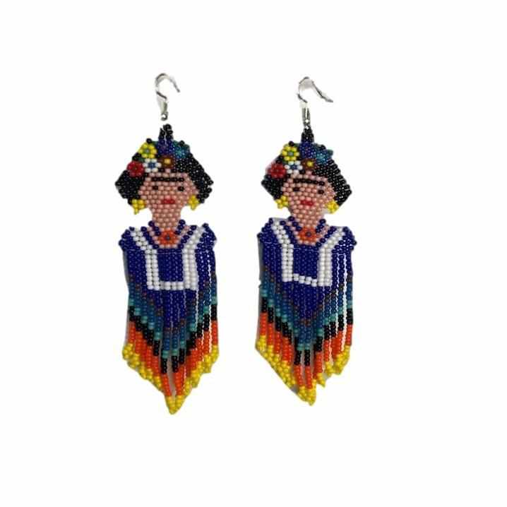 Frida Kahlo Seed Bead Dangly Earrings - Guatemala-Jewelry-David (GU)-Lumily MZ Fair Trade Nena & Co Hiptipico Novica Lucia's World emporium