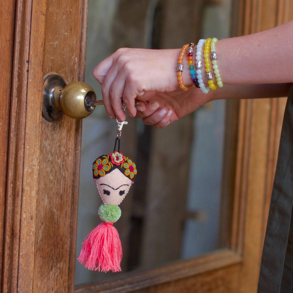 Frida Kahlo Embroidered Keychain / Zipper Pull - Mexico-Keychains-Lumily-Lumily MZ Fair Trade Nena & Co Hiptipico Novica Lucia's World emporium