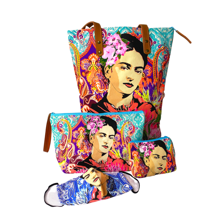 Frida Kahlo Printed Wristlet - Thailand-Bags-Nun (Screen Print Bags - TH)-Black-Lumily MZ Fair Trade Nena & Co Hiptipico Novica Lucia's World emporium