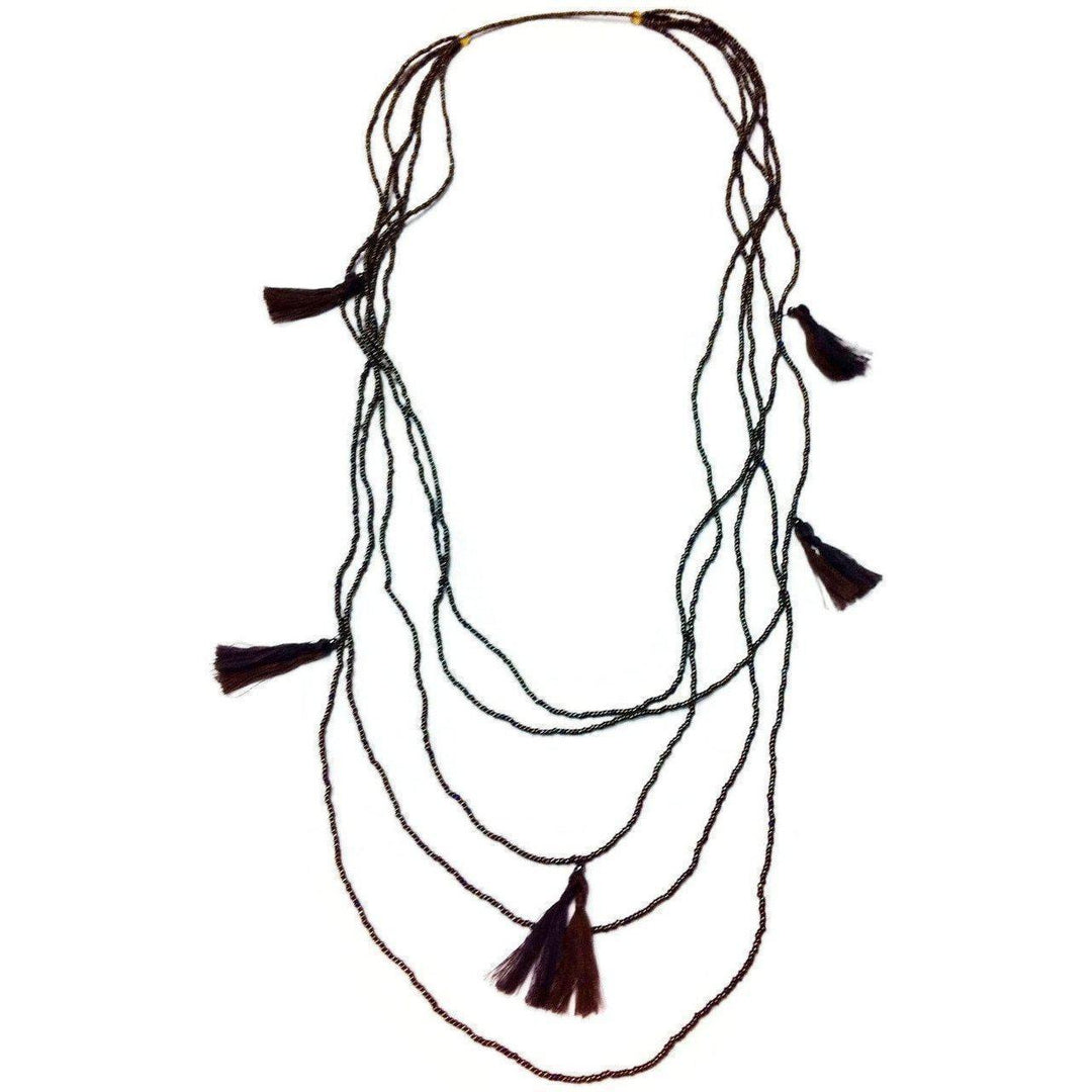 Glass Bead Necklace w/ Tassels - Guatemala-Jewelry-Lumily-Mocha-Lumily MZ Fair Trade Nena & Co Hiptipico Novica Lucia's World emporium