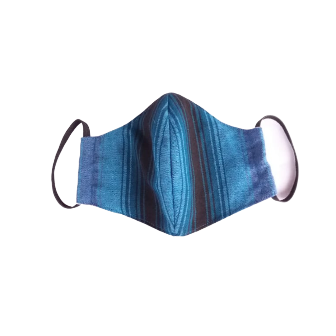 Hacienda Striped Face Mask with Filter Pocket - Guatemala-Apparel-Laura & Francisco-Blue-Lumily MZ Fair Trade Nena & Co Hiptipico Novica Lucia's World emporium