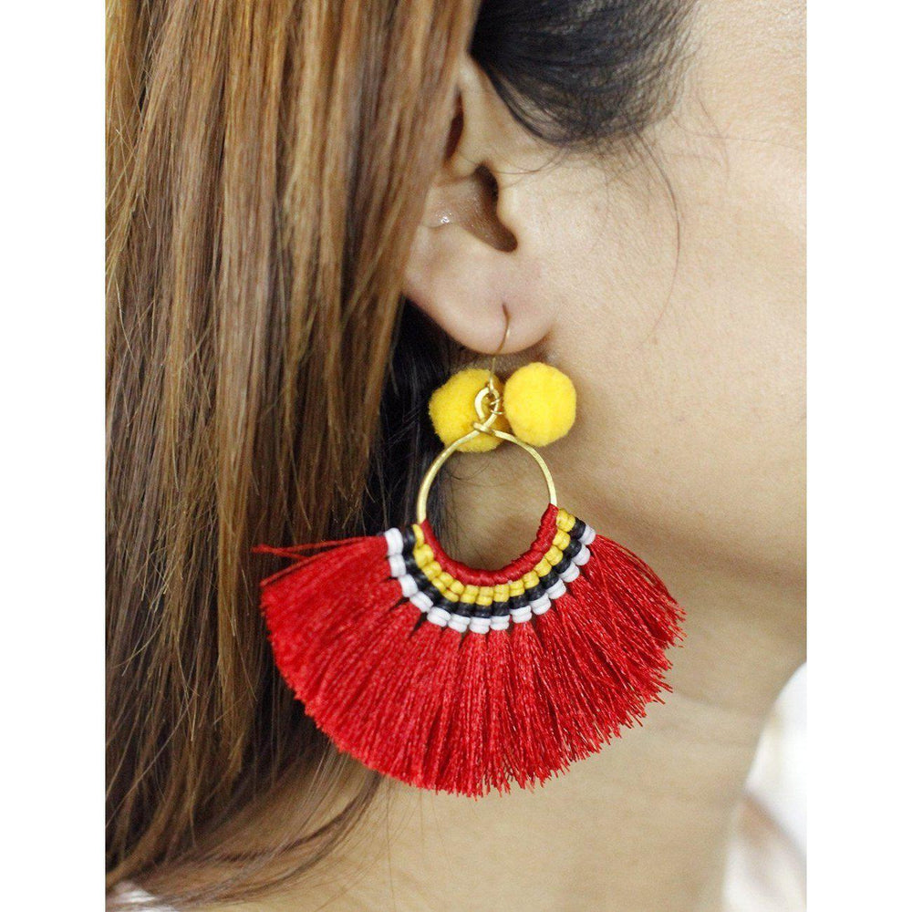 Half Moon PomPom Earrings - Thailand-Jewelry-Nu Shop-Lumily MZ Fair Trade Nena & Co Hiptipico Novica Lucia's World emporium