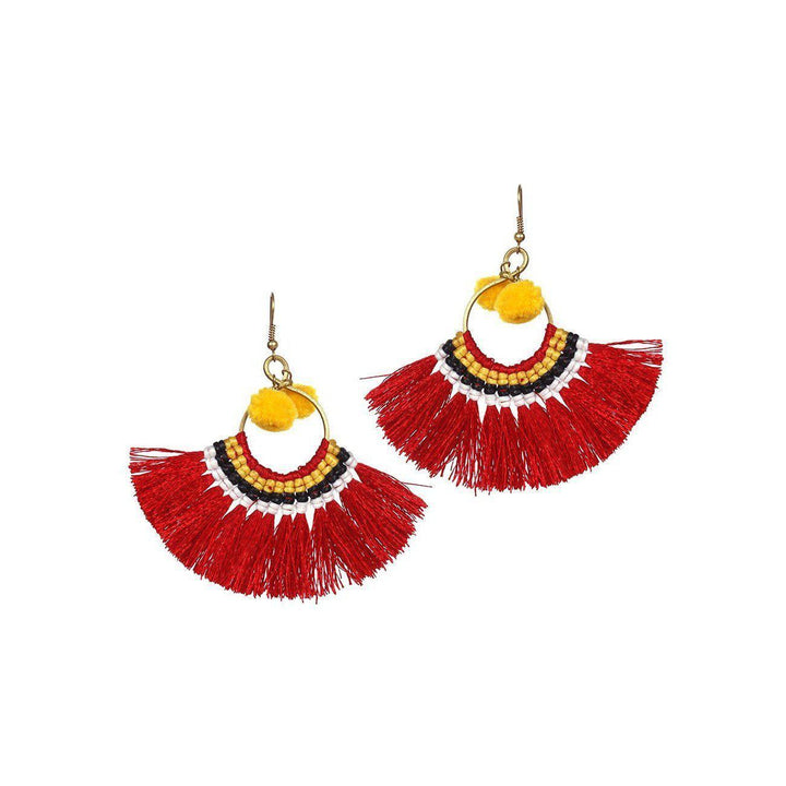 Half Moon PomPom Earrings - Thailand-Jewelry-Nu Shop-Red-Lumily MZ Fair Trade Nena & Co Hiptipico Novica Lucia's World emporium