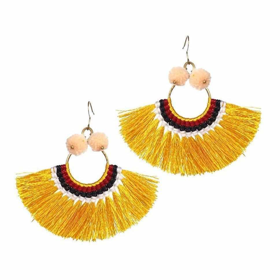 Half Moon PomPom Earrings - Thailand-Jewelry-Nu Shop-Yellow-Lumily MZ Fair Trade Nena & Co Hiptipico Novica Lucia's World emporium