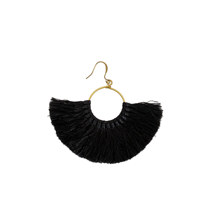 Half Moon Silk Tassel Earrings - Thailand-Jewelry-Kannika Chimkam-Black-Lumily MZ Fair Trade Nena & Co Hiptipico Novica Lucia's World emporium