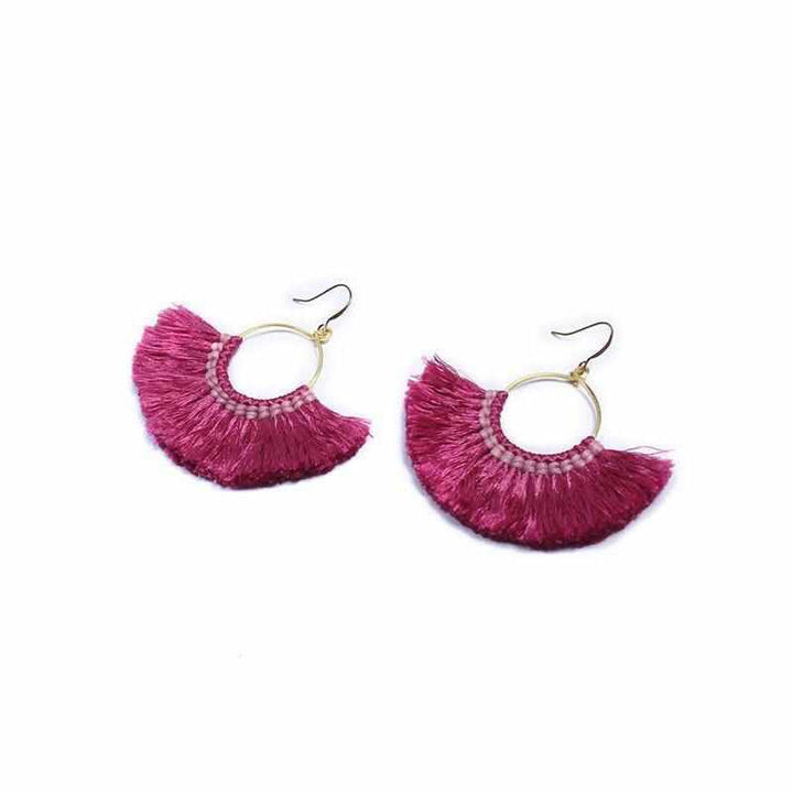 Half Moon Silk Tassel Earrings - Thailand-Jewelry-Kannika Chimkam-Magenta-Lumily MZ Fair Trade Nena & Co Hiptipico Novica Lucia's World emporium